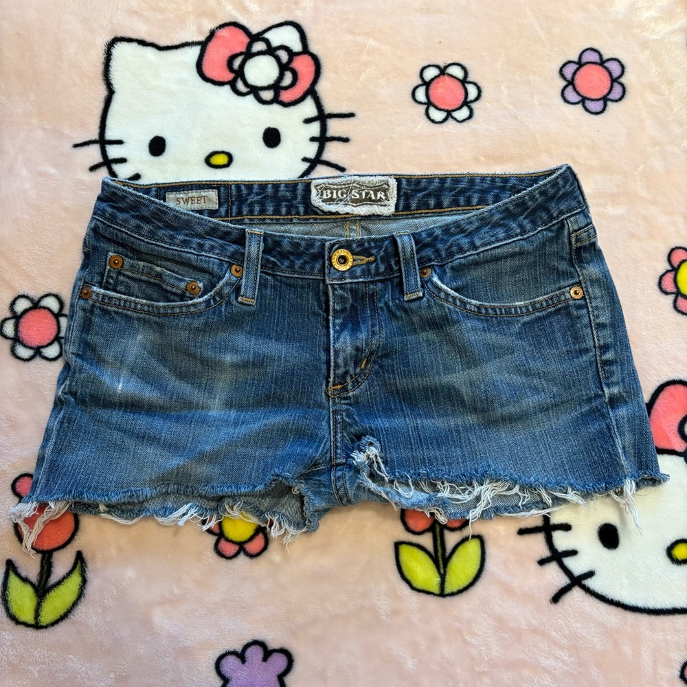 Y2K Big Star Blue Jean Shorts with Raw Hem
